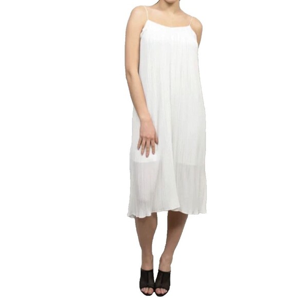 Maje Rogelio Ecru Pleated Ivory Chiffon Midi Dress Spaghetti Strap Size 1/ S - Picture 2 of 7